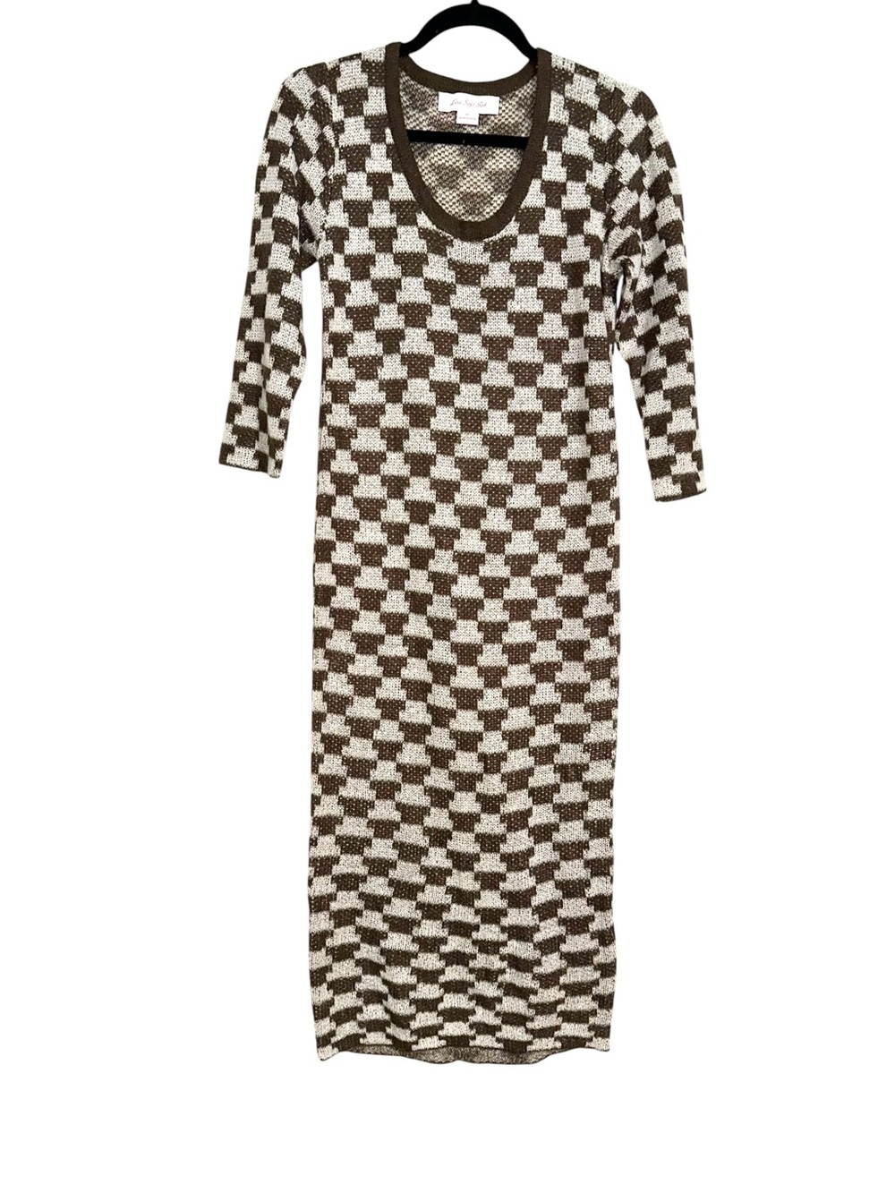 Lisa Says Gah Mafalda Wool Mohair Blend Checker 3/4 Sleeve Knit Midi Dress M/L